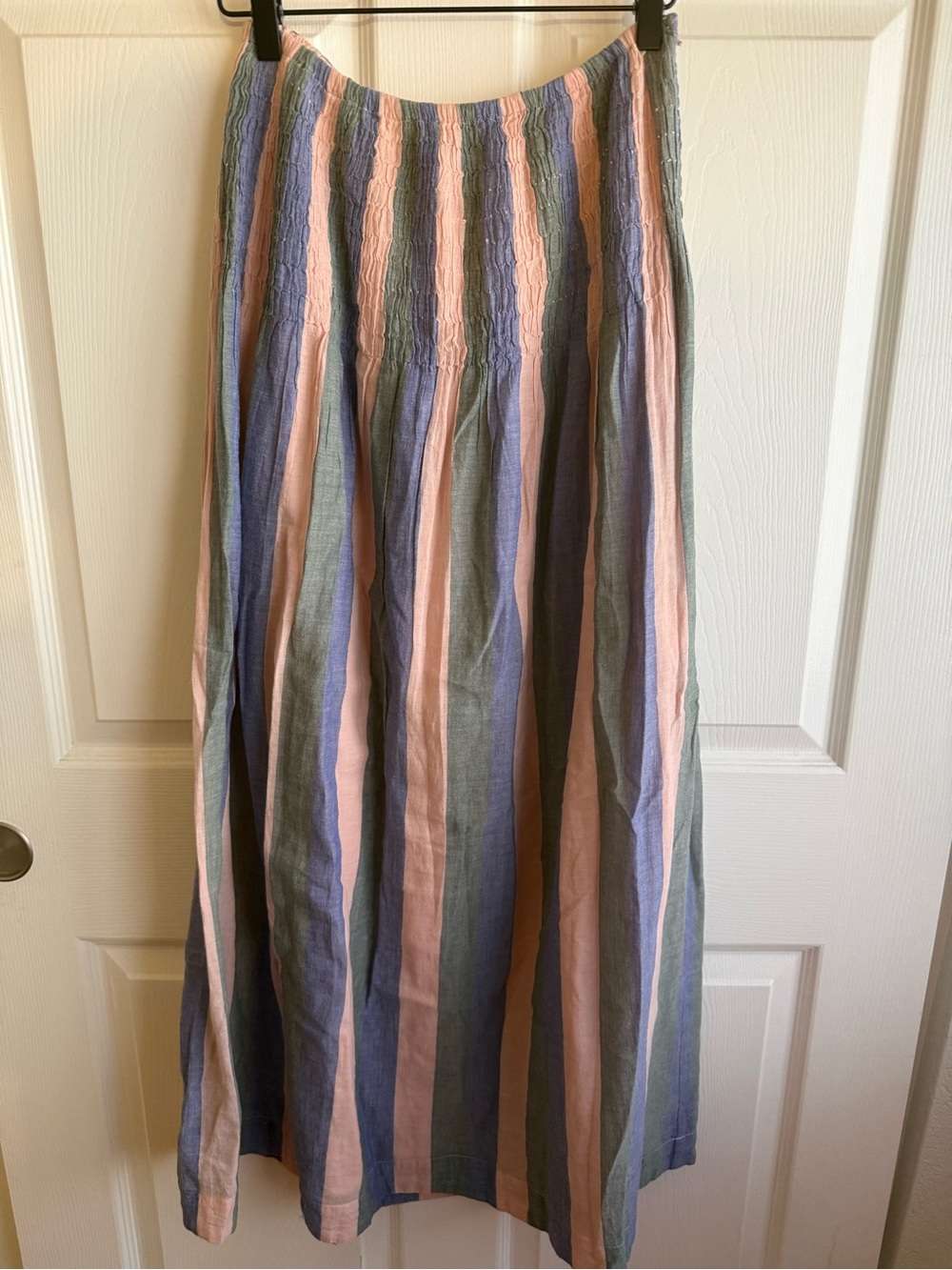Mirth Savannah Smocked Maxi Skirt Stripe Pink Blue Green Size S - Picture 2 of 7